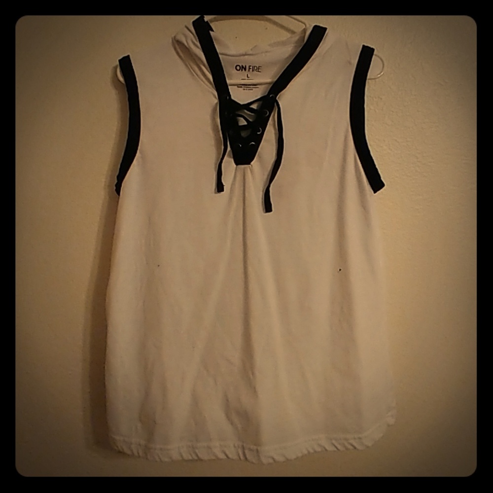 White hoodie tank top